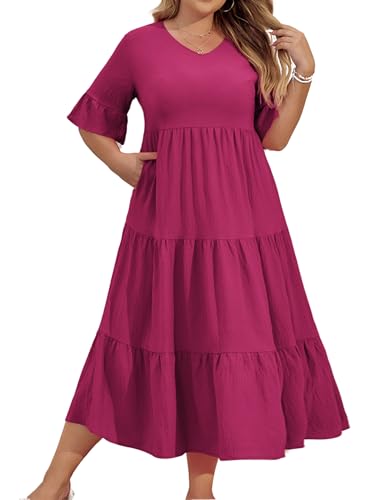 Image of Hanna Nikole Women's Plus Size Smocked Maxi Dress Flowy A-Line Casual Summer Dress with Pockets
