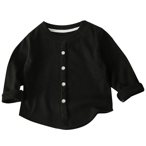 Girls Cardigan Knit Button Uniform Sweater School Crewneck Long Sleeve Jacket Classic Plain Sweaters for Kids Top