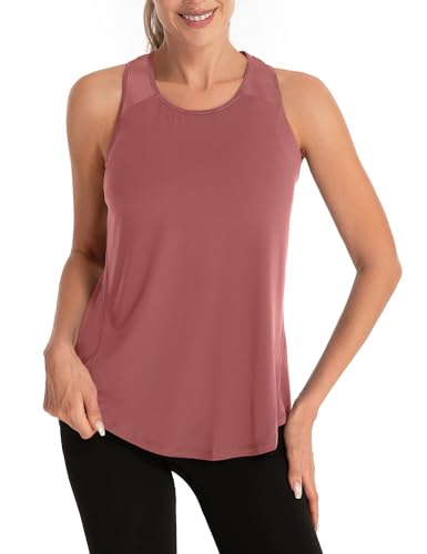 Image of Aeuui Womens Workout Tops for Women Racerback Tank Tops Mesh Yoga Shirts Athletic Running Tank Tops Sleeveless Gym Clothes