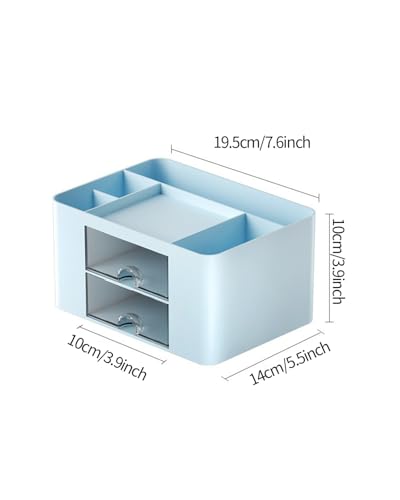 Image of Office Desk Organizer with 2 Drawers Multi-Functional Desktop Pen Pencil Case Storage Box,Desktop Organizer for Office Home Supplies Blue LCC570-01