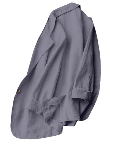 SOMTHRON Women's Casual Linen Blazer 3/4 Sleeve One Button Lapel Lightweight Work Office Dressy Suit Jacket2