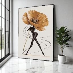 Toile femme abstraite et fleur géante 70x100 cm avec cadre intérieur pour salon