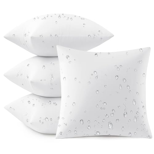 MIULEE Outdoor Pillow Inserts 20x20 Pack of 4 Waterproof Throw Pillow Inserts Decorative 100% Virgin Fibers Filling for Patio Sofa Couch