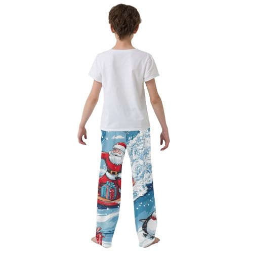 ZZXXB Santa Claus Surfing Boys Long Pants Soft Trousers Elastic Waist Kids Lounge Bottoms with Pockets S-XL3