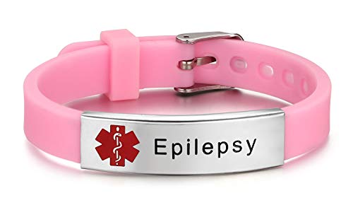 JF.JEWELRY Type 1 Diabetes/Type 2 Diabetes/Epilepsy/Blood Thinner Medical Alert ID Bracelet with Silicone Band Stainless Steel Tag Bracelets Adjustable