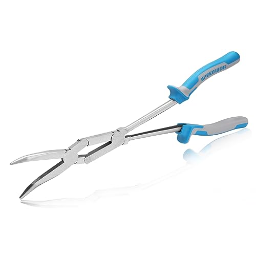Speedwox DJBNP13-1438-FBA 13-Inch Dual Pivot Pliers Bent Long Nose Dual Material Pliers Double Joint Bent Long Nose Plier Long Reach Pliers Bent Needle Nose Pliers Extra Long Reach Compound Action Pliers cover