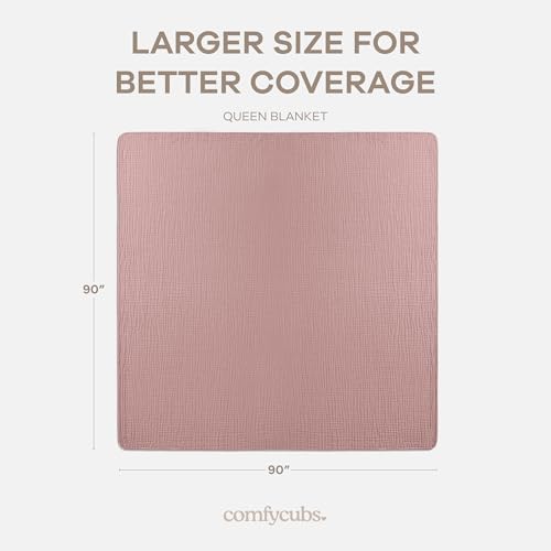 Image of Comfy Cubs Muslin Blanket for Adults Queen 90 inch x 90 inch - 6 Layer Soft, Breathable & Lightweight Muslin Adult Blanket - Machine Washable & Designed in The US Bedding for All Seasons - Mauve