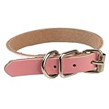 Dog Collar Big Small Neck Chain Leather Buckle Adjustable Soft Comfortable Pet Supplies Accessories ﻿(Pink,M)