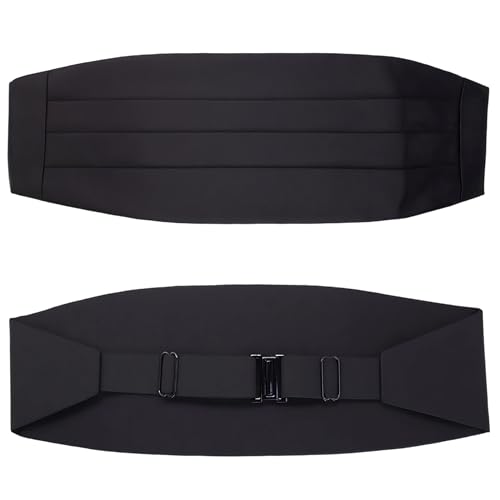 Ceinture de smoking pour homme en satin noir, réglable jusqu’à 122 cm de tour de taille, 4 plis classiques, élégante et raffinée, accessoire idéal pour...