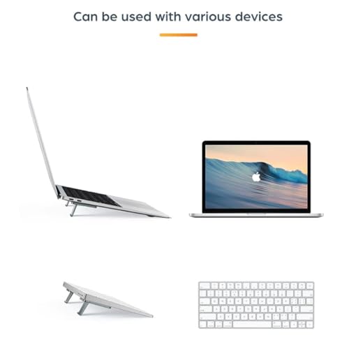 Image of SOOPII Mini Premium Metal Folding Portable, Lightweight Laptop Stand Non-Slip Base Tabletop Risers for 10-17 Inch Laptop & Keyboard Cooling Padstand Pack of 2pcs (JDL-20)