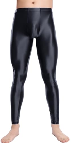 FEOYA Mens Oil Shiny Glossy Compression Pants Stretchy Nylon Smooth Leggings Tights Pants for Yoga Running Gym Workout