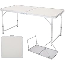 Folding Camping Table, 4 Ft Aluminum Folding Table, Picnic Table with Handle, Adjustable Portable Camp Table for Picnic, BBQ, Party, Beach