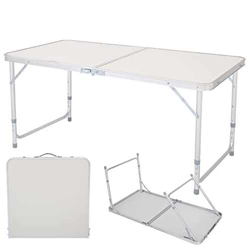 Kcelarec 4 Ft Outdoor Folding Camping Table,Portable Adjustable Height Lightweight Picnic Table, Aluminum Folding Table For Picnic, Bbq, Party, Beach #TOP4