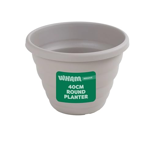 Image of Wham Beehive Round Plastic Garden Planter | 100% Recycled Plastic | Lightweight & Weather-Resistant | Drainage Points for Easy Drilling | Indoor & Outdoor Use | Made in UK (Fawn, 40cm - Pack of 4)