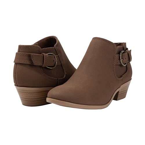 Womens Ankle Boots Side Zipper Buckle Chunky Block Low Heel Round Toe Buckle Bootie Rio4