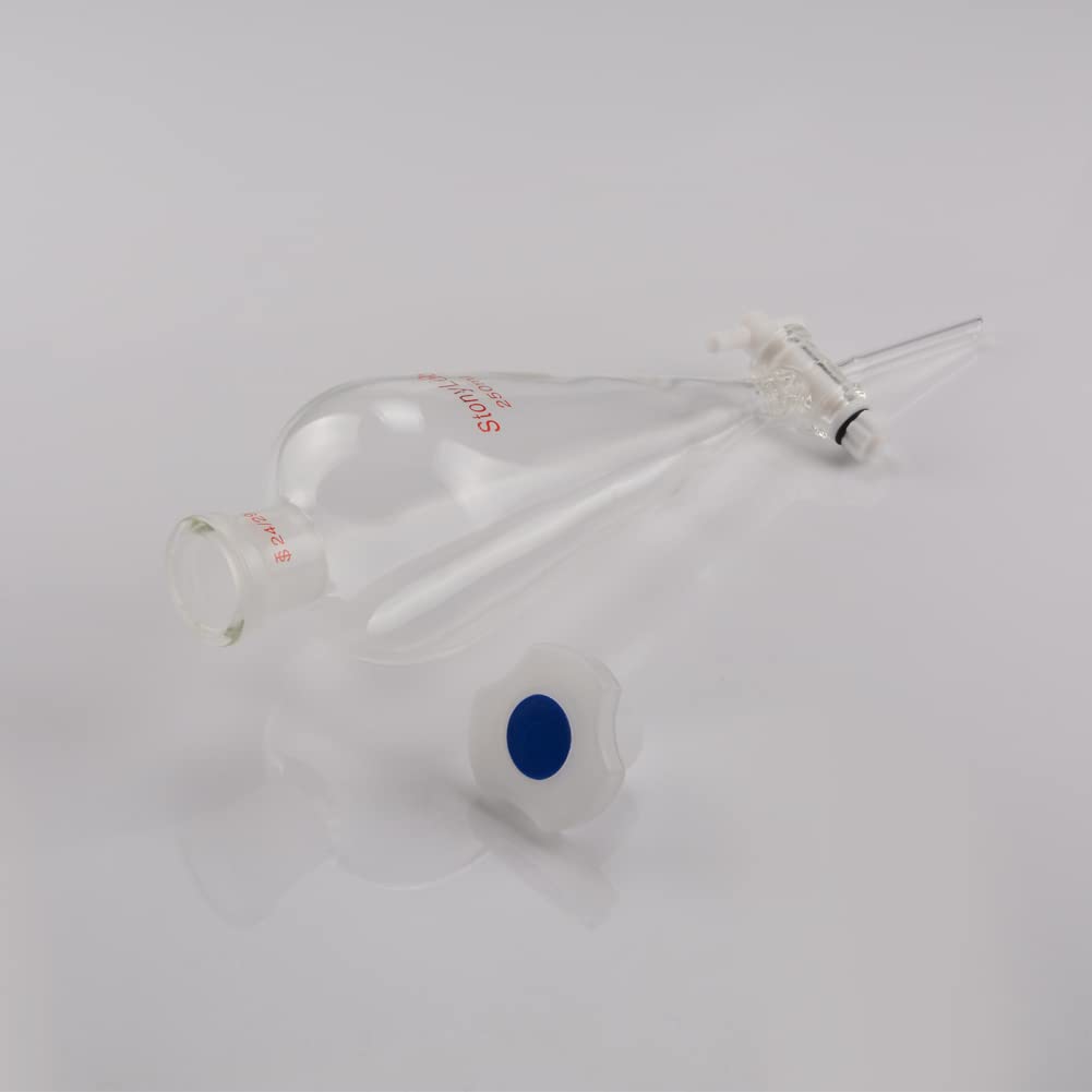 stonylab Embudo Separador de Cónico de Vidrio de Borosilicato con Juntas 24/29 y Tapón PTFE, Separatory Funnel Embudo de Laboratorio - 250ml