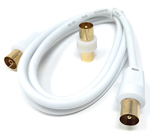 DRUT 1m TV Male to Female Extension Coax Cable, Supplied With a Male to Male Coupler Adapter, Gold Connectors 3.3ft White - Image 4