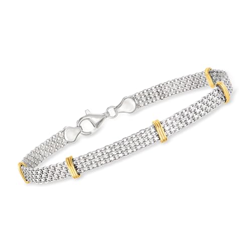 Ross-Simons Sterling Silver and 14kt Yellow Gold Bismark-Link Bracelet