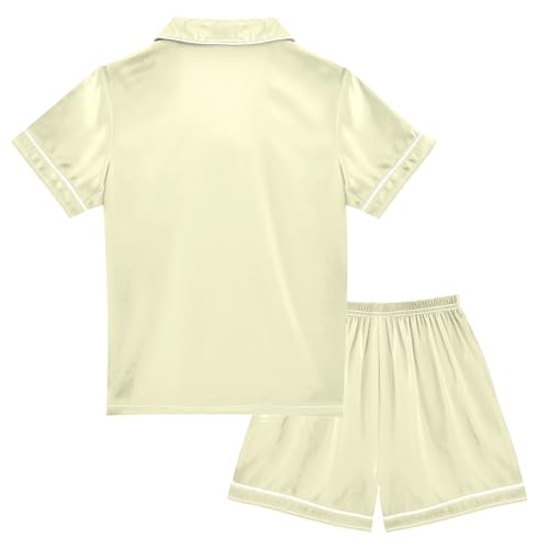 ODAWA Cream Satin Pajama Set Button-Down Soft Lightweight 2 Piece Lounge Sets 5-6Y2
