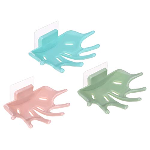 LegendTech 3 Piezas Jabonera Autoadhesiva Jabonera con Ventosa de Gran Alcance Hecho de Plastico Montaje en la Pared con Borrando Agujeros Jabonera al Baño Cocina Azul Rosa Verde Cover