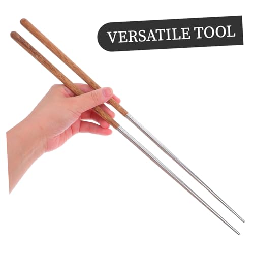 EXQUIMEUBLE ステンレス製鶏翼木調理箸 長尺揚げ物用箸 耐熱滑り止め機能付き キッチン アウトドア調理兼用揚げ物 麺類取り箸