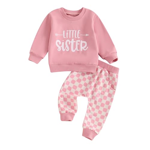 Image of Karwuiio Toddler Baby Boy Girl Clothes Checkerboard Print Long Sleeve Sweatshirt Tops and Pants Fall Clothing Set