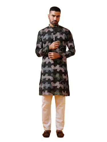 Image of SOJANYA (Since 1958 Men's Cotton Silk Multi Thread Embroidered Kurta with White Pyjama