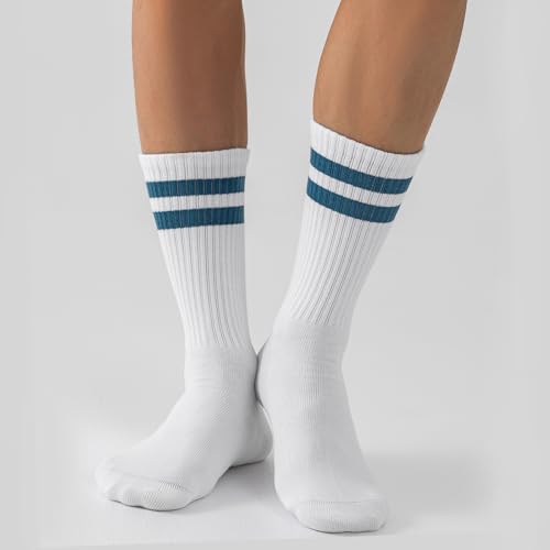 3-5PACK Striped Crew Socks for Women Half Calf Cotton Athletic 80s Retro Tube Socks4