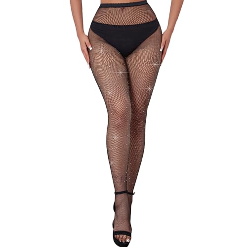 Image of SUMERSHA Sparkly Fishnets Tights for Women High Waist Rhinestone Fishnet Stockings Sexy Party Pantyhose