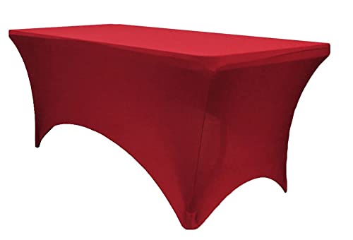 MDS® Pack of 20 Spandex Tablecloth 6FT Tight Fitted Stretch Table Cover – Washable Wrinkle-Free Reusable Elastic Patio Tablecloth for Wedding, Party, Banquet, Trade Show, Event Décor - Apple Red