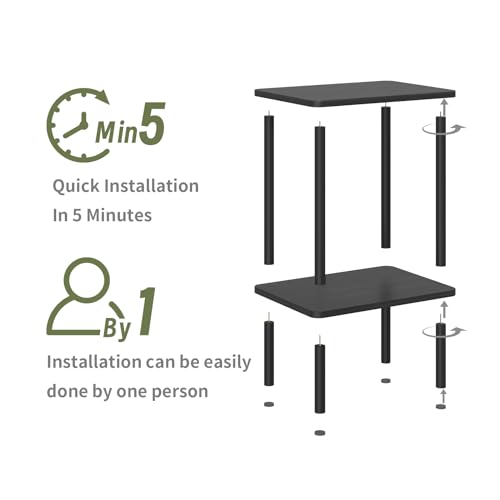 Apicizon 2 Tier End Table, Small Side Table with Solid Wood Legs, Boho Bedside Table with Storage Shelf, Nightstand for Small Spaces, Bedroom, Living Room, Entryway, Farmhouse, Easy Assembly, Black