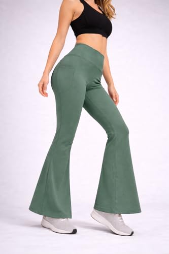 Image of Women's High Waist Bootcut Yoga Pants with Side Pockets | Flared Gym Leggings for Women | Stretchable Workout Bell Bottom Tights for Yoga, Gym, Running & Casual Wear Pack of 2
