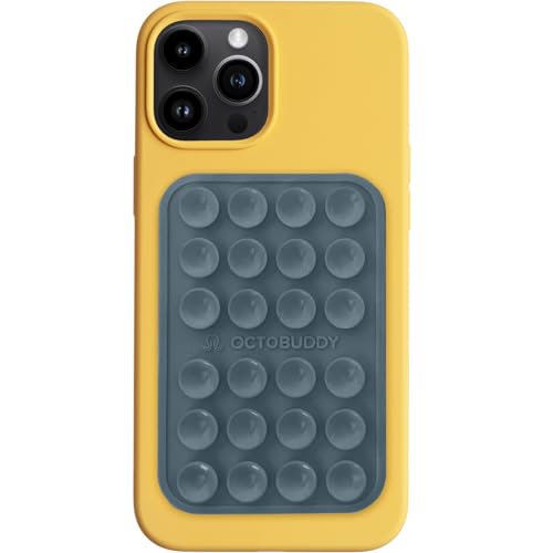 Image of OCTOBUDDY Classic MAX - Silicone Suction Phone Case Adhesive Mount - Hands-Free, Strong Grip Holder for Selfies and Videos - iPhone and Android Compatible - 2.6″ x 3.9″, Shade Gray