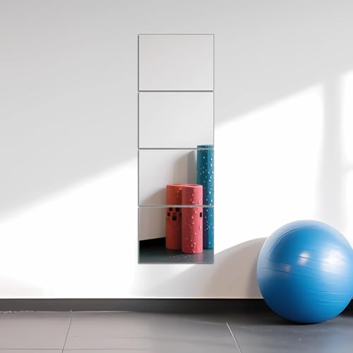 Image of Ruomeng Full Length Wall Mirror Tiles - 12 inch x 16 inch x 4Pcs Frameless Full Body Mirror Tiles Wall Mounted Mirror for Home Gym Vanity Bedroom, Living Room