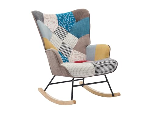 Vente-unique - Fauteuil à Bascule en Tissu chiné Patchwork Multicolore ELMINA II