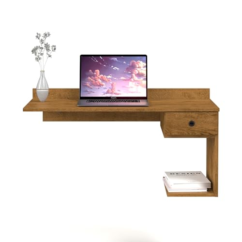 Escrivaninha Mesa De Computador Notebook Suspensa Parede Com Gaveta mdf (Freijó)