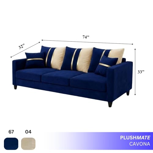 Image of Jester Plush Comfort Sofa | 3 Seater | Luxury Velvet Suede Fabric | Modern Living Room Sofa | Dark Blue