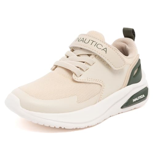 Nautica Unisex Kids Running Sneakers – Lightweight Breathable Athletic Tennis Shoes with Elastic Laces for Boys and Girls, Toddler to Preschool-Sawyer-Bone Olive-5