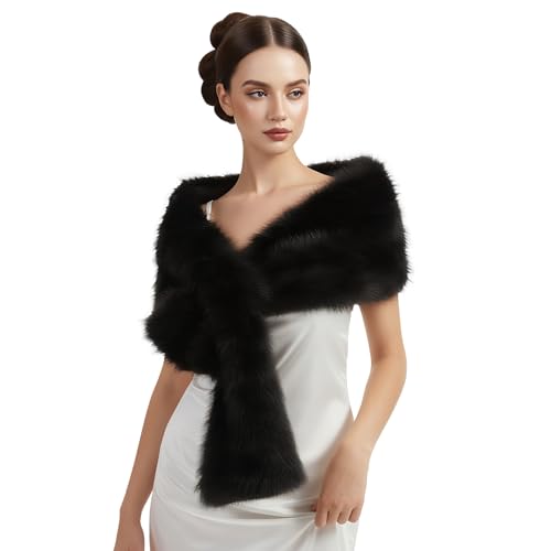Faux Fur Shawl Wraps for Women Sleeveless Winter Fur Wrap Neck Warmer 1920s Faux Fur Stole for Bridal Wedding Party