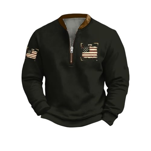 Oversized Sweatshirts for Men American Flag Print Henley Shirts Long Sleeve Mock Neck 1/4 Pullover Tops