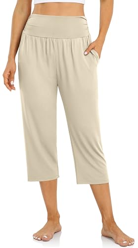 Image of UEU Women's Yoga Capri Pants Loose Soft Drawstring Workout Sweatpants