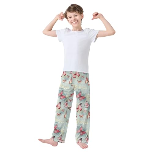 Butterfly Long Pajama Pants Elastic Waist PJ Bottoms with Pockets S A1118073
