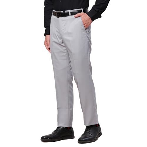 Image of Park Avenue Men's Smart Fit Mid Rise Structure Pattern Poly Viscose Blend Pleatless Formal Trouser