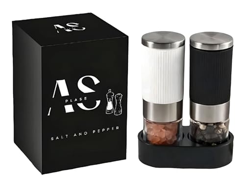 Salt and Pepper Grinder Set of 2,Stainless Steel with Adjustable Holes,Clear Mills The Kit Includes a Stand and Gift Box, Nice Spice Dispenser for Kitchen Decor, Gifts, Home, Camping and Travel