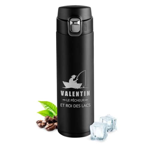 Maverton Bouteille isotherme personnalisable 50cl - Mug de voyage à café/thé - Thermos hermétique avec gravure pour hommes - pour anniversaire - pour lui/copain/papa - Cadeau Noel - pecheur