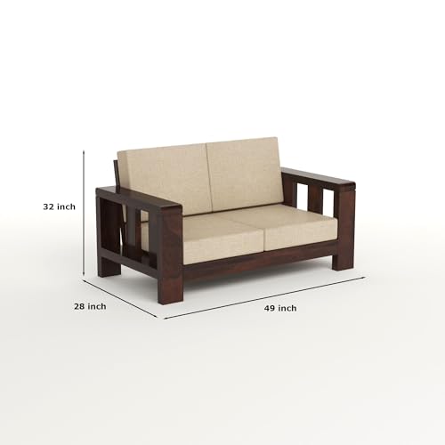 Image of Solid Sheesham Wooden 2 Seater Sofa Set - Two Seater Sofas with Comfortable Cushion | Wooden Sofa 2 Seater for Living Room Home & Office Furniture Decor (Walnut, Haney2 Seater)