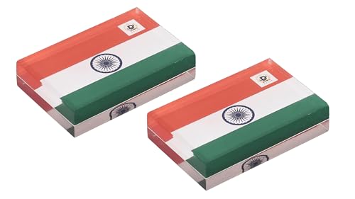 DESKDOCK Indian Flag Acrylic Paper Stationery Weight Tringa For Office Study Table India Styles Paper Weight Gifting Multipurpose Paper Weight (3X2X1 Inch) (Pack Of 2), Multicolor