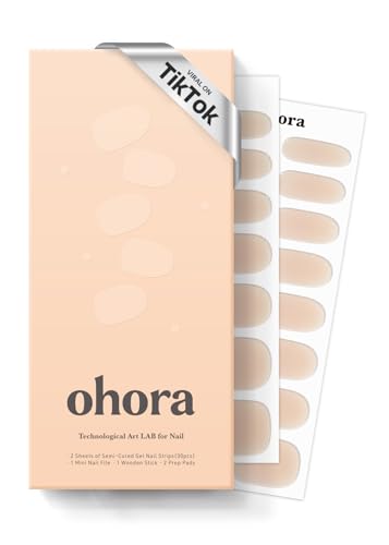 ohora Semi Cured Gel Nail Strips (N Bare Milk Tea) - Works with Any Lamps, Salon-Quality, Long Lasting, Easy to Apply &amp; Remove - Includes 2 Prep Pads, Nail File &amp; Wooden Stick