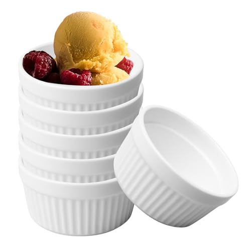 WANDGU Set 6 Ciotole in Ceramica per Creme Brulee Ø 9cm – Pirottini da Forno per Dolci, Soufflé e Tapas, Resistente al Calore 250°C – Design Compatto e Lavabile in Lavastoviglie