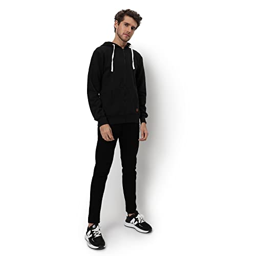Image of CAHOOT Men's Dark Blue Zip-Front Hoodie with Contrast Drawstring for Casual Wear | Long Sleeve | Hooded Neck | Zipper Closure | Cotton Sweatshirt Crafted with Comfort Fit for Everyday Wear